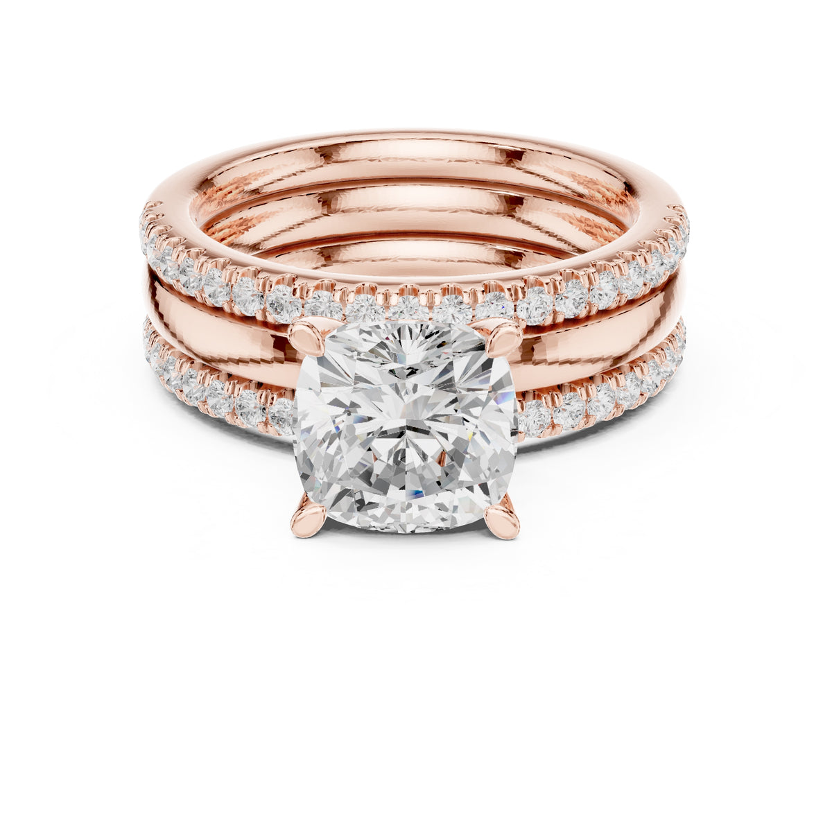 3.00 ct Cushion Multi-Band Bridal Ring Set 3ct Rose Gold