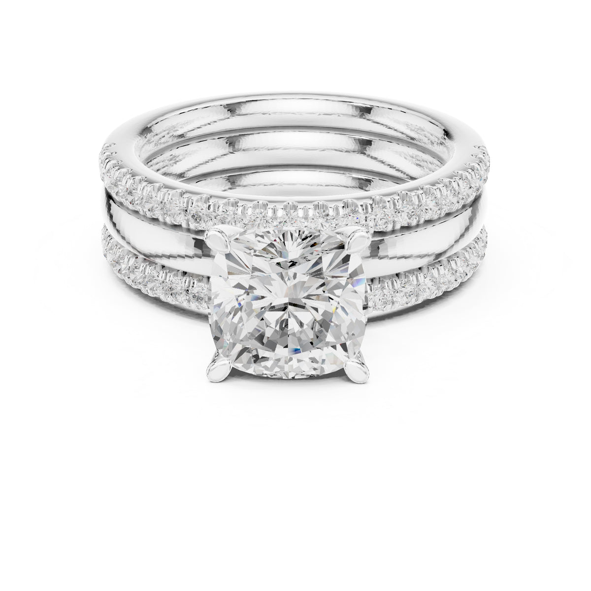 3.00 ct Cushion Multi-Band Bridal Ring Set 3ct White Gold