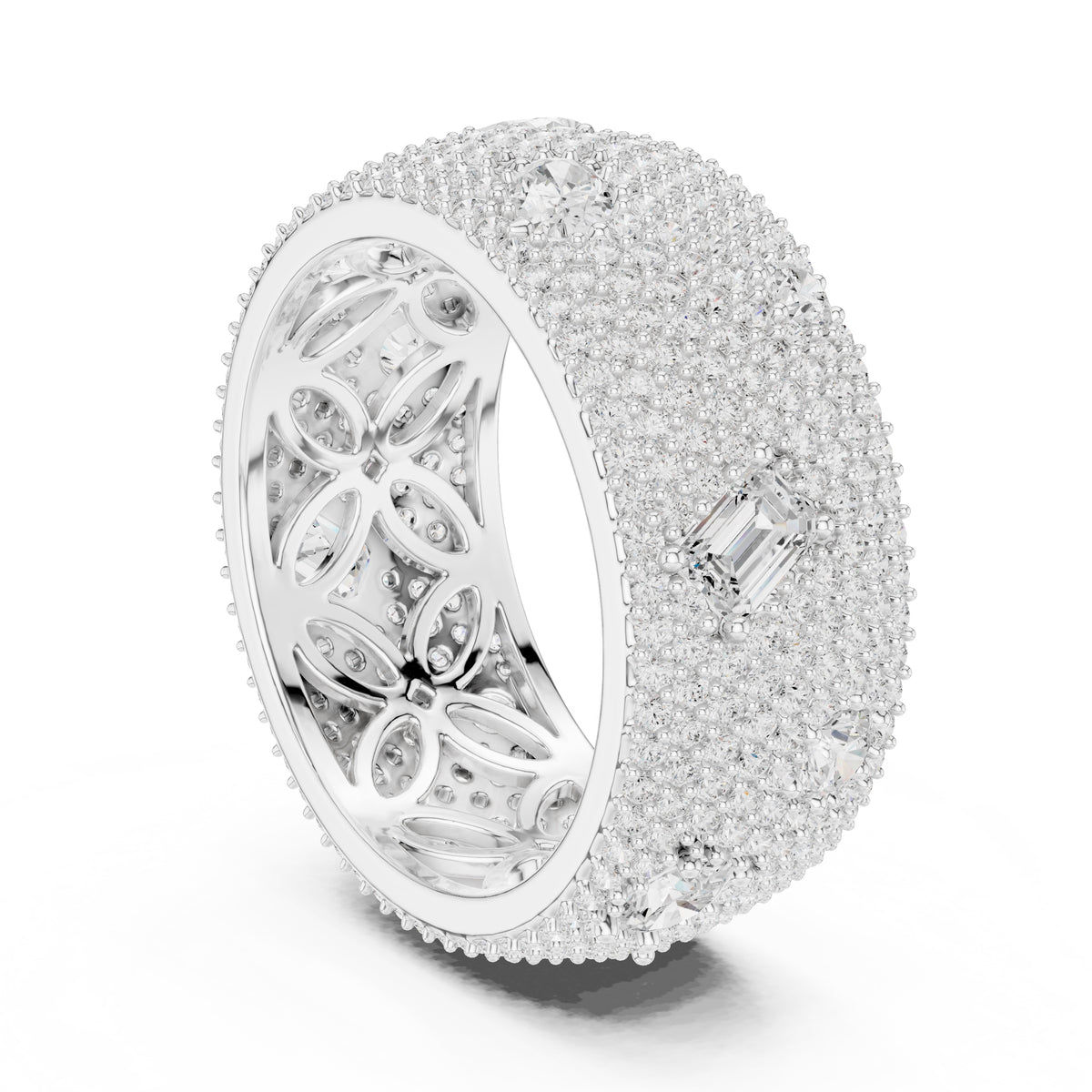 Pave Lab-Grown Diamond Statement Band White Gold