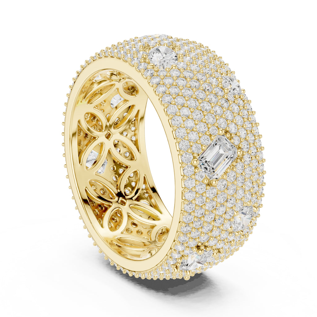 Pave Lab-Grown Diamond Statement Band Yellow Gold