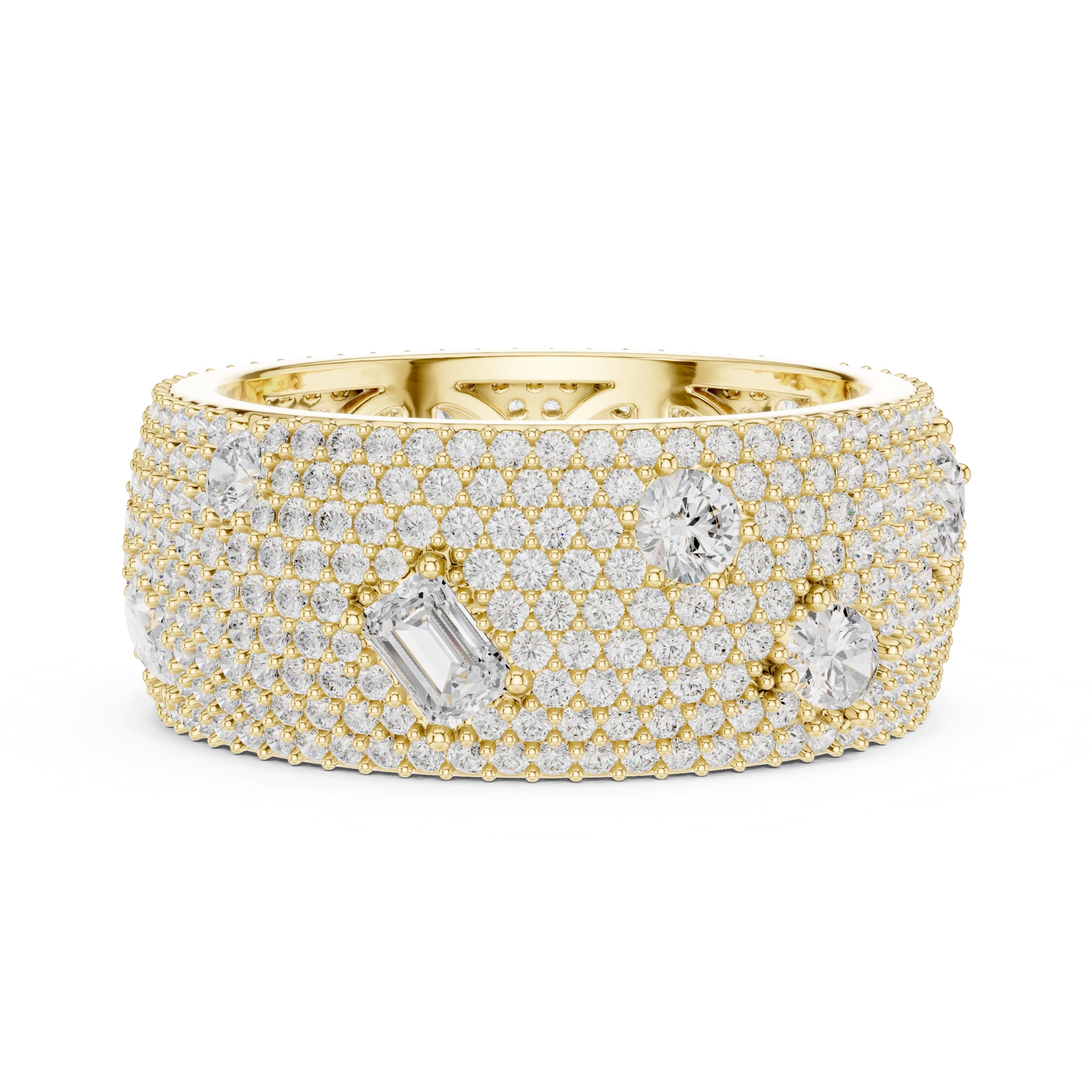 Pave Lab-Grown Diamond Statement Band Yellow Gold