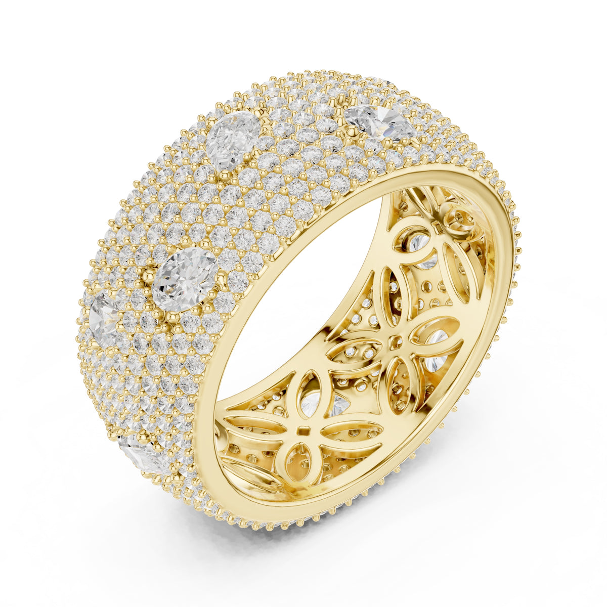 Pave Lab-Grown Diamond Statement Band Yellow Gold