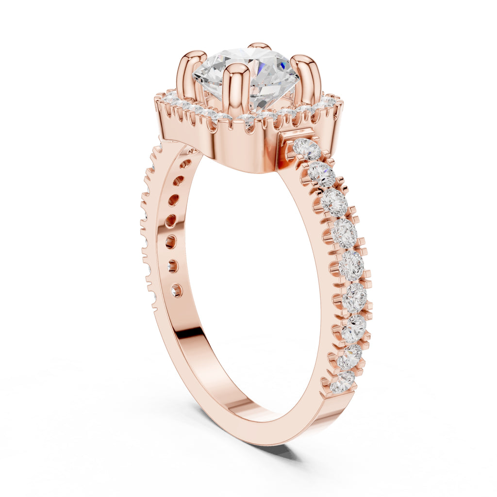 1.00 ct Round Stone Pave Engagement Ring 1ct Rose Gold
