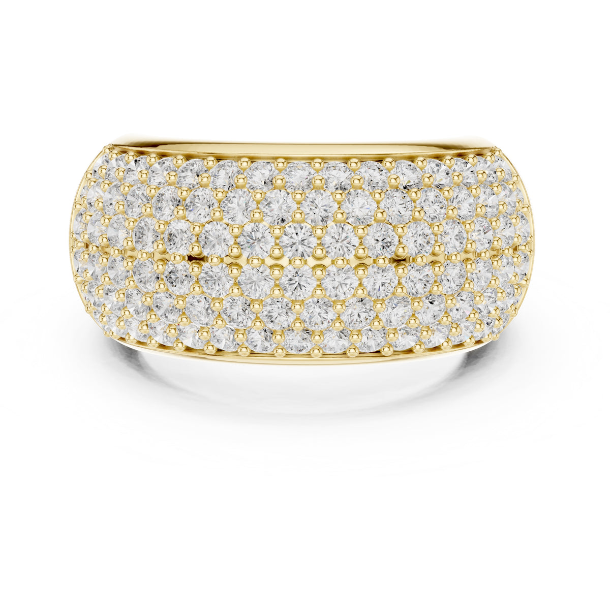 Wide Pave Dome Wedding Ring Yellow Gold