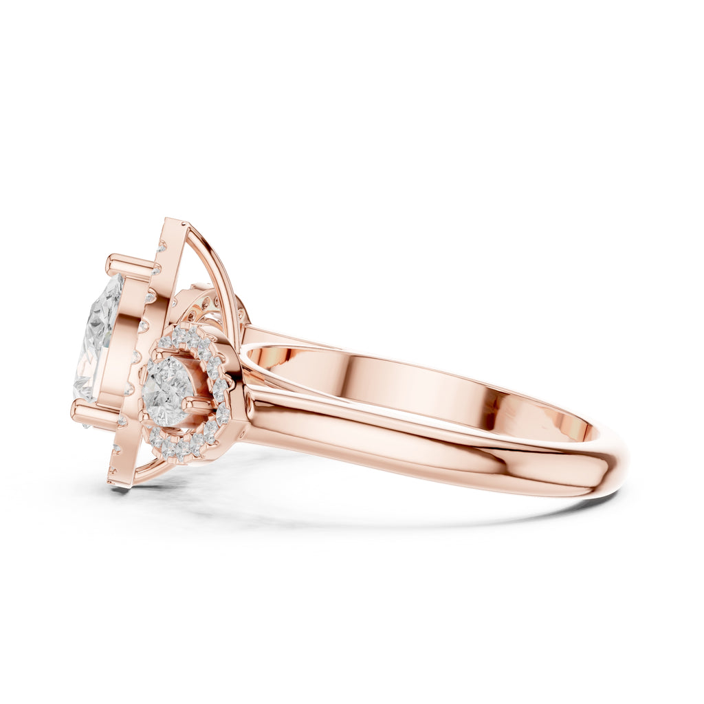2.5 ct Pear Lab-Grown Diamond Three-Stone Halo Ring 2.5ct Rose Gold