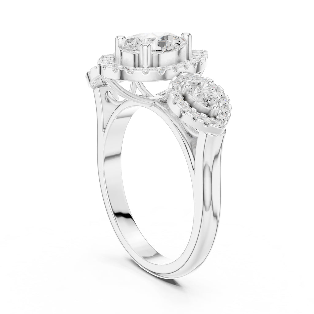 2.5 ct Pear Lab-Grown Diamond Three-Stone Halo Ring 2.5ct White Gold