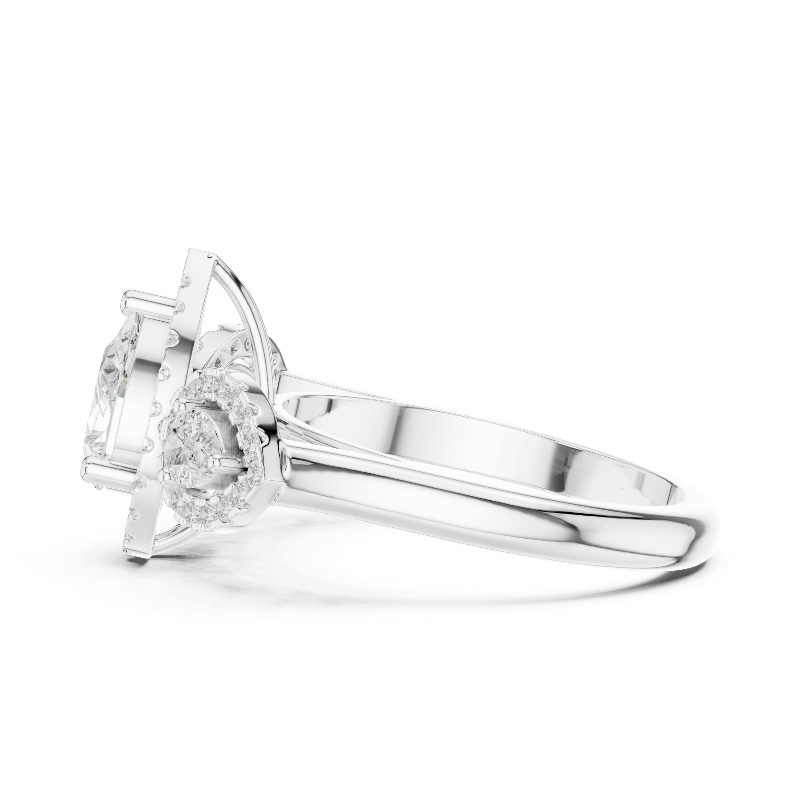 2.5 ct Pear Lab-Grown Diamond Three-Stone Halo Ring 2.5ct White Gold