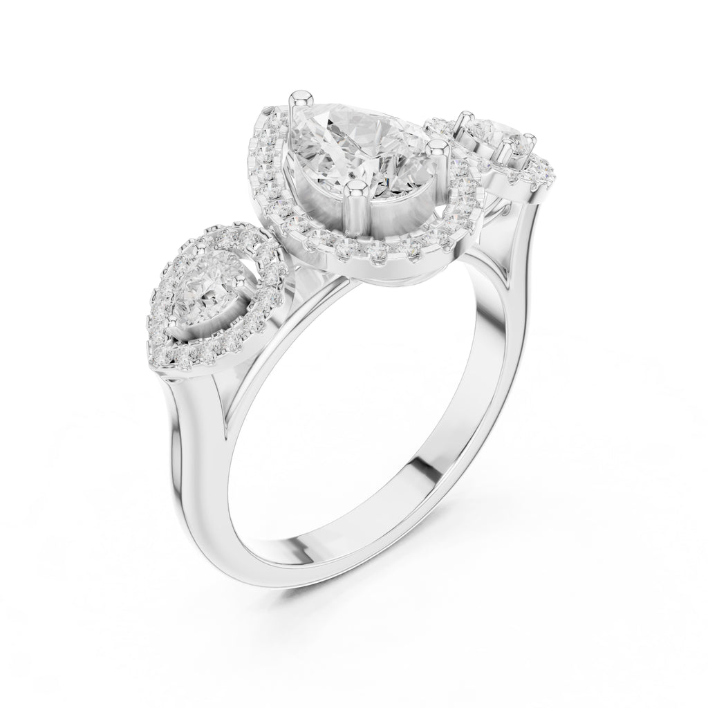 2.5 ct Pear Lab-Grown Diamond Three-Stone Halo Ring 2.5ct White Gold