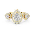 2.5 ct Pear Lab-Grown Diamond Three-Stone Halo Ring 2.5ct Yellow Gold