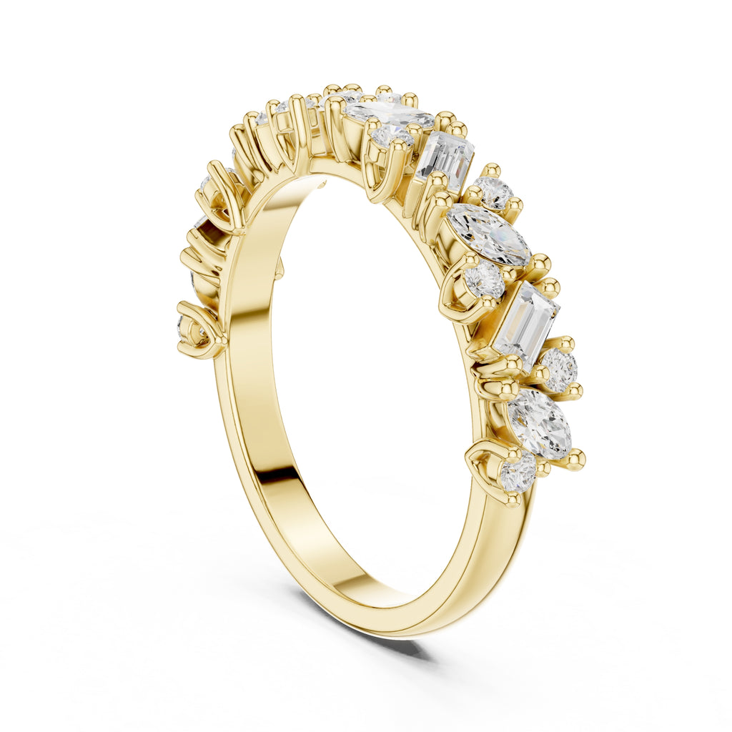 Marquise & Baguette Cluster Band Yellow Gold