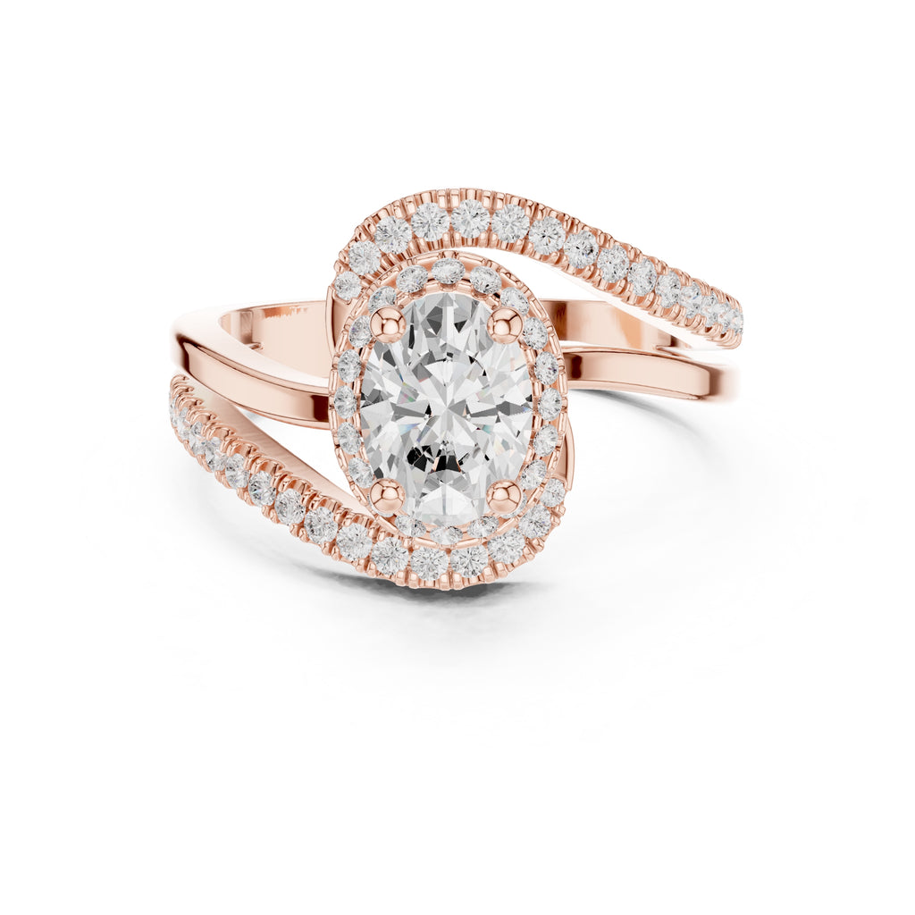 1.5 ct Oval Lab-Grown Diamond Entwined Crossover Ring 1.5ct Rose Gold