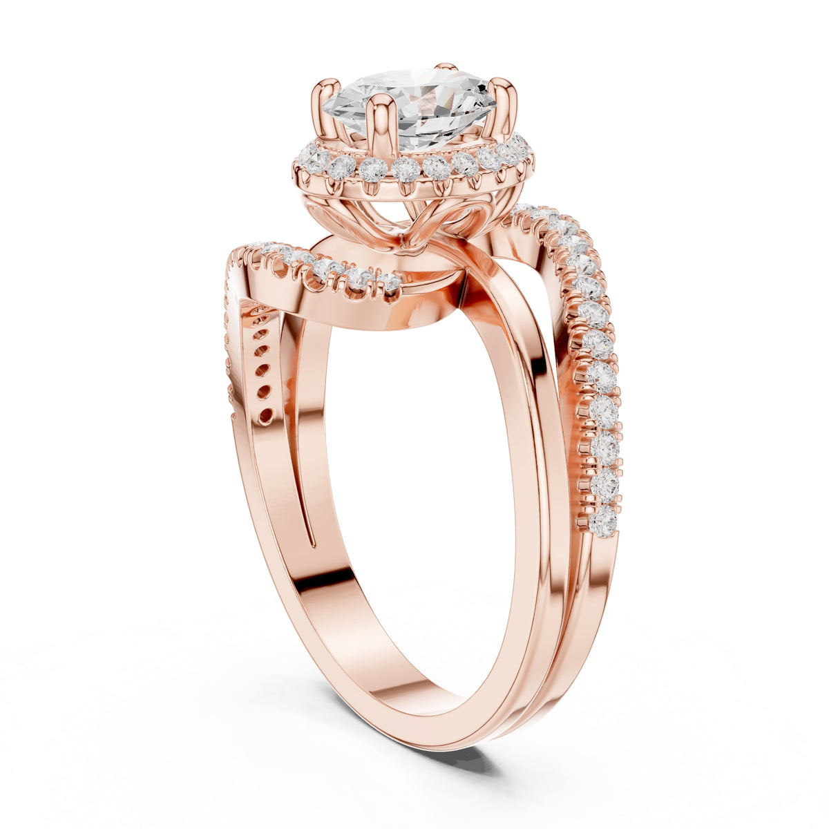 1.5 ct Oval Lab-Grown Diamond Entwined Crossover Ring 1.5ct Rose Gold