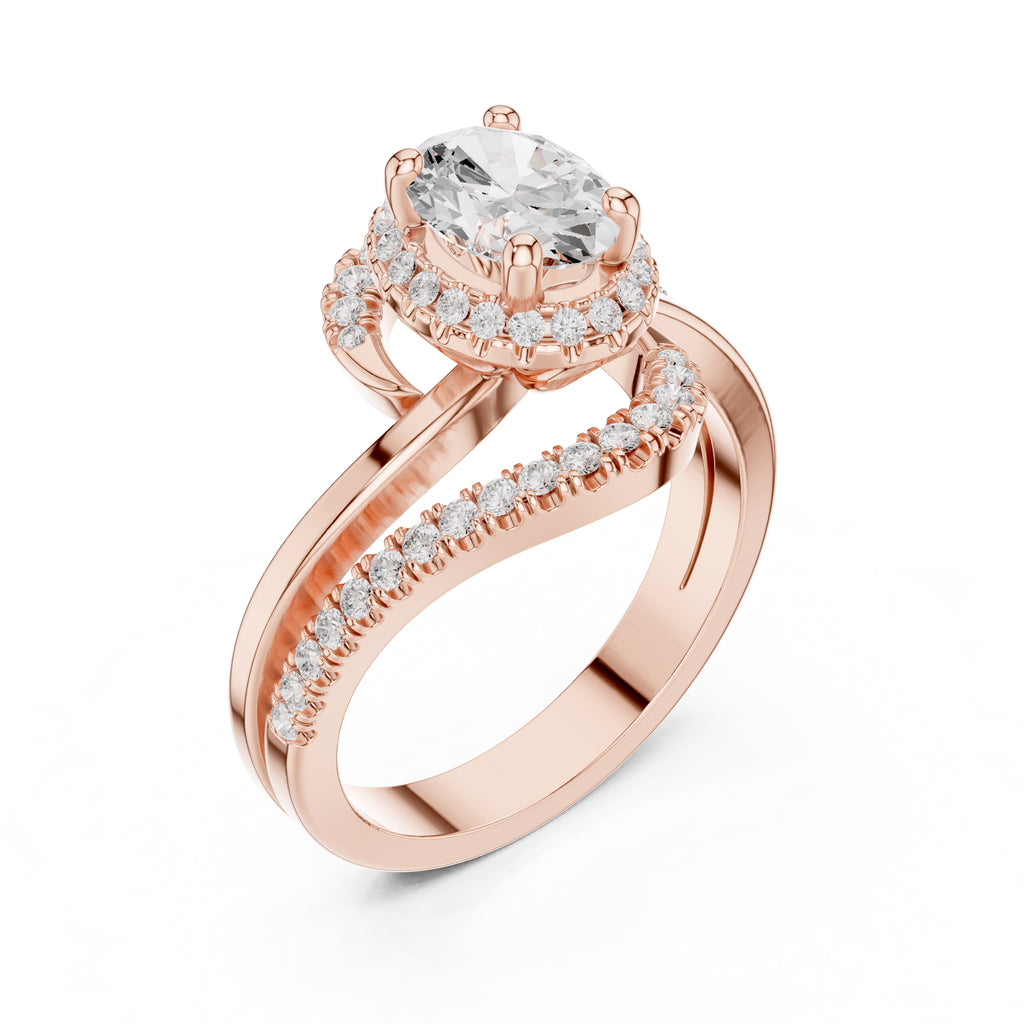 1.5 ct Oval Lab-Grown Diamond Entwined Crossover Ring 1.5ct Rose Gold