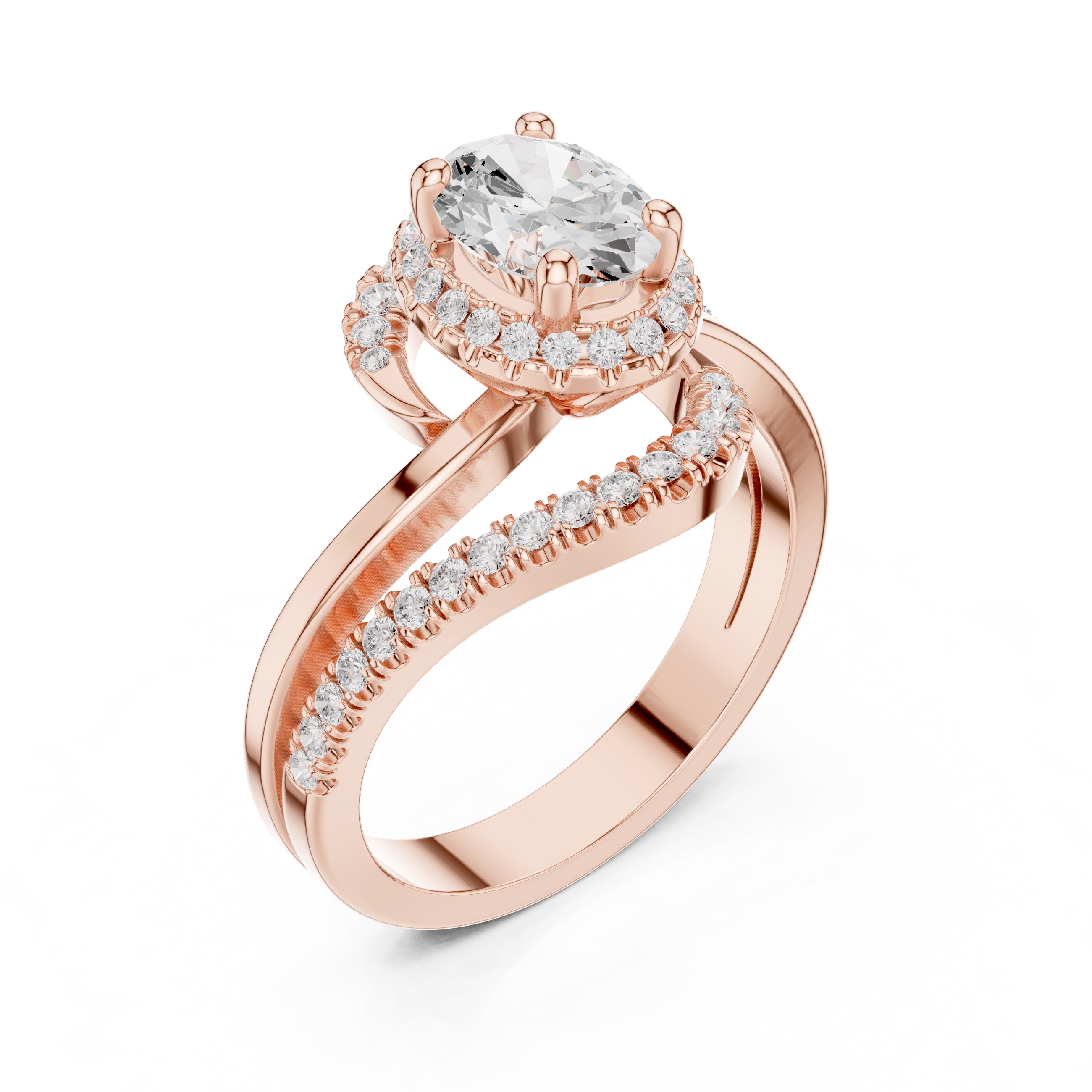 1.5 ct Oval Lab-Grown Diamond Entwined Crossover Ring 1.5ct Rose Gold
