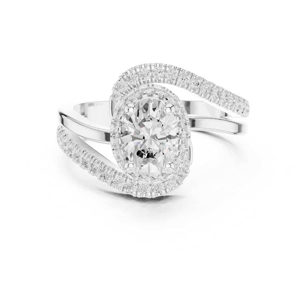 1.5 ct Oval Lab-Grown Diamond Entwined Crossover Ring 1.5ct White Gold