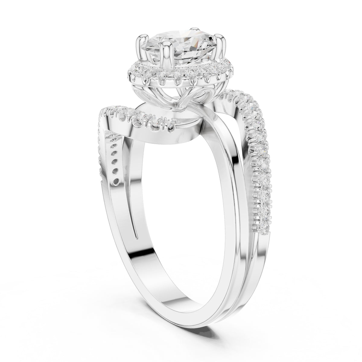 1.5 ct Oval Lab-Grown Diamond Entwined Crossover Ring 1.5ct White Gold