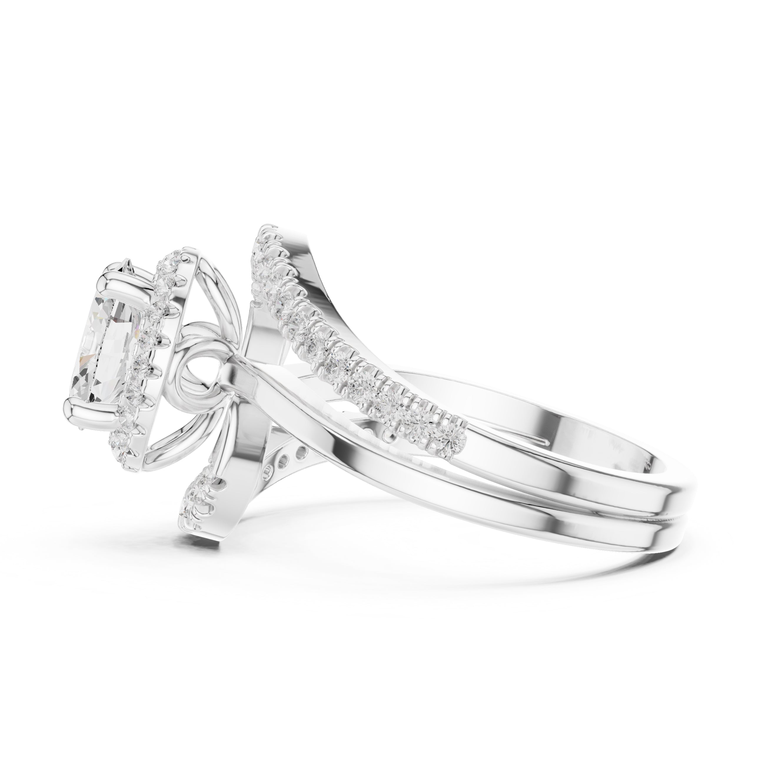 1.5 ct Oval Lab-Grown Diamond Entwined Crossover Ring 1.5ct White Gold
