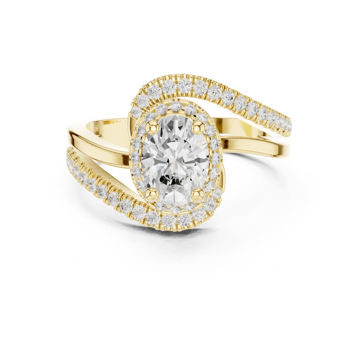 1.5 ct Oval Lab-Grown Diamond Entwined Crossover Ring 1.5ct Yellow Gold