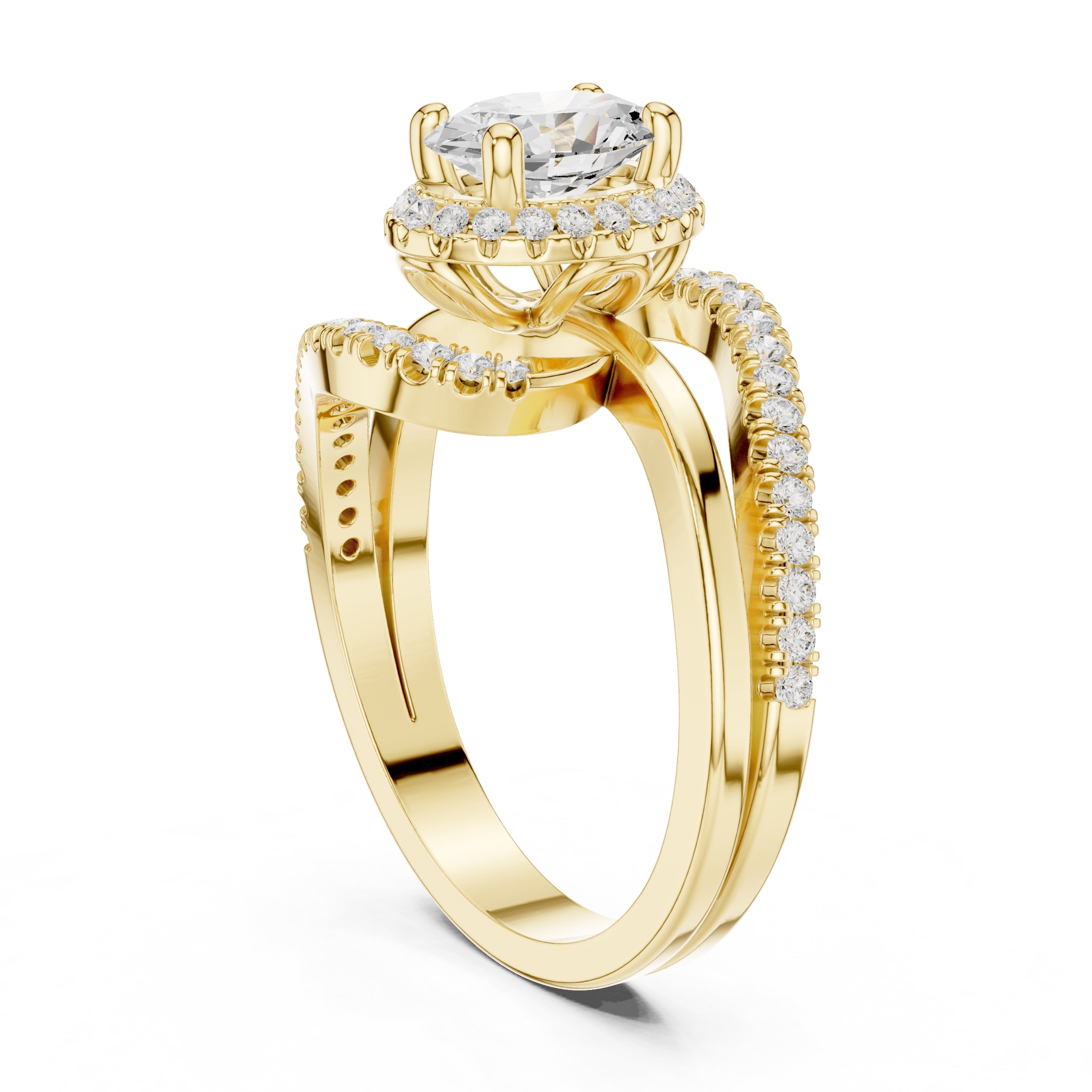 1.5 ct Oval Lab-Grown Diamond Entwined Crossover Ring 1.5ct Yellow Gold