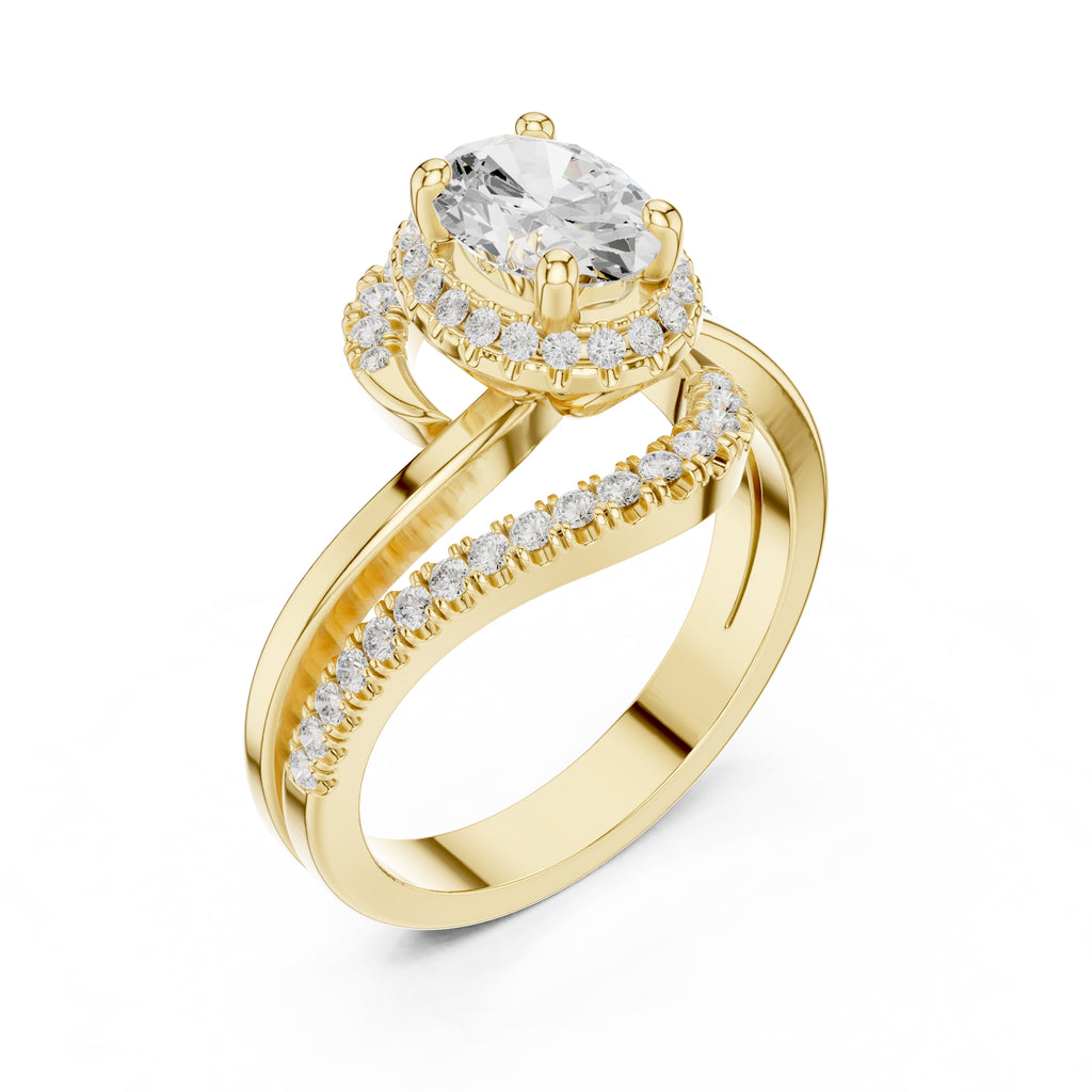 1.5 ct Oval Lab-Grown Diamond Entwined Crossover Ring 1.5ct Yellow Gold