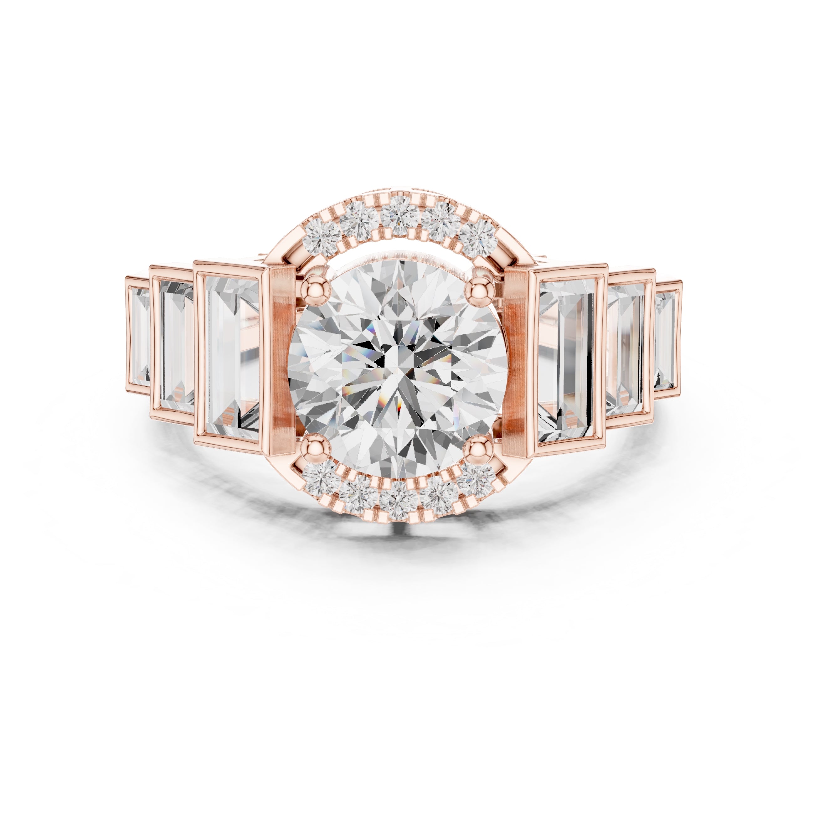 2.00 ct Round Lab-Grown Diamond Step-Accented Halo Ring 2ct Rose Gold