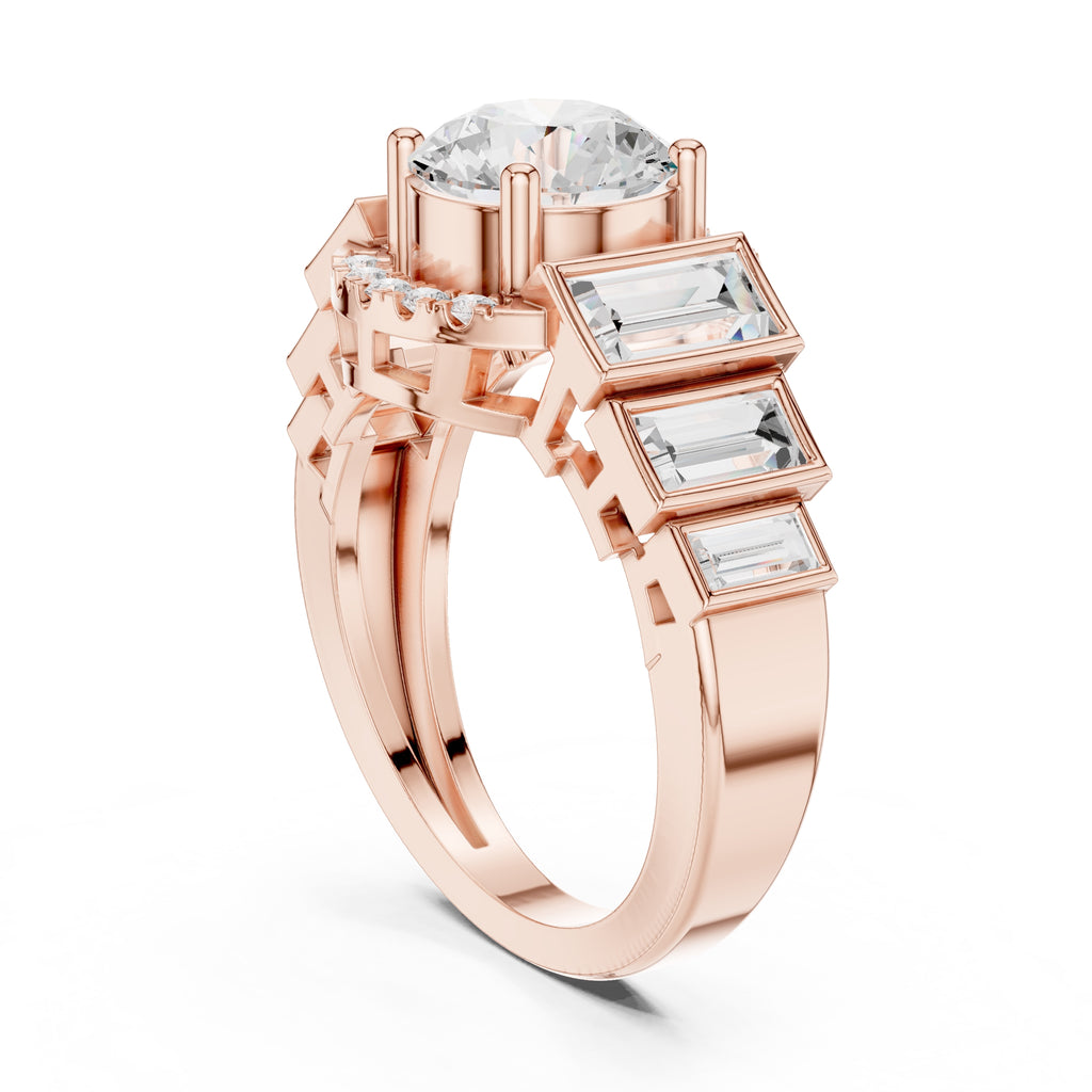 2.00 ct Round Lab-Grown Diamond Step-Accented Halo Ring 2ct Rose Gold