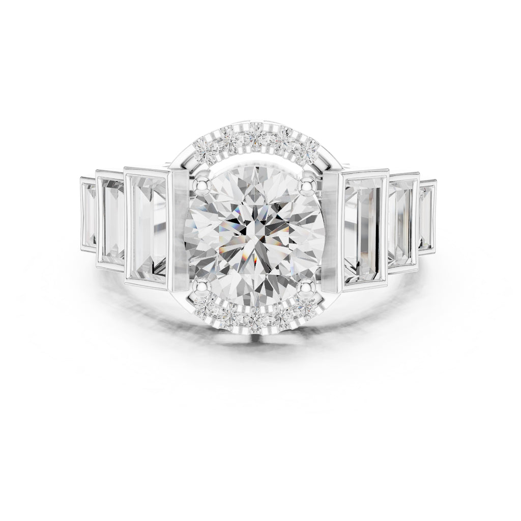 2.00 ct Round Lab-Grown Diamond Step-Accented Halo Ring 2ct White Gold