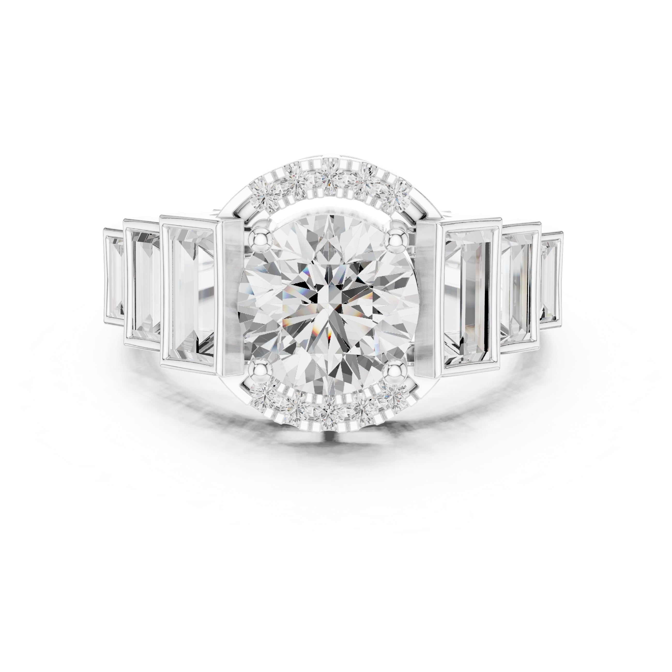 2.00 ct Round Lab-Grown Diamond Step-Accented Halo Ring 2ct White Gold