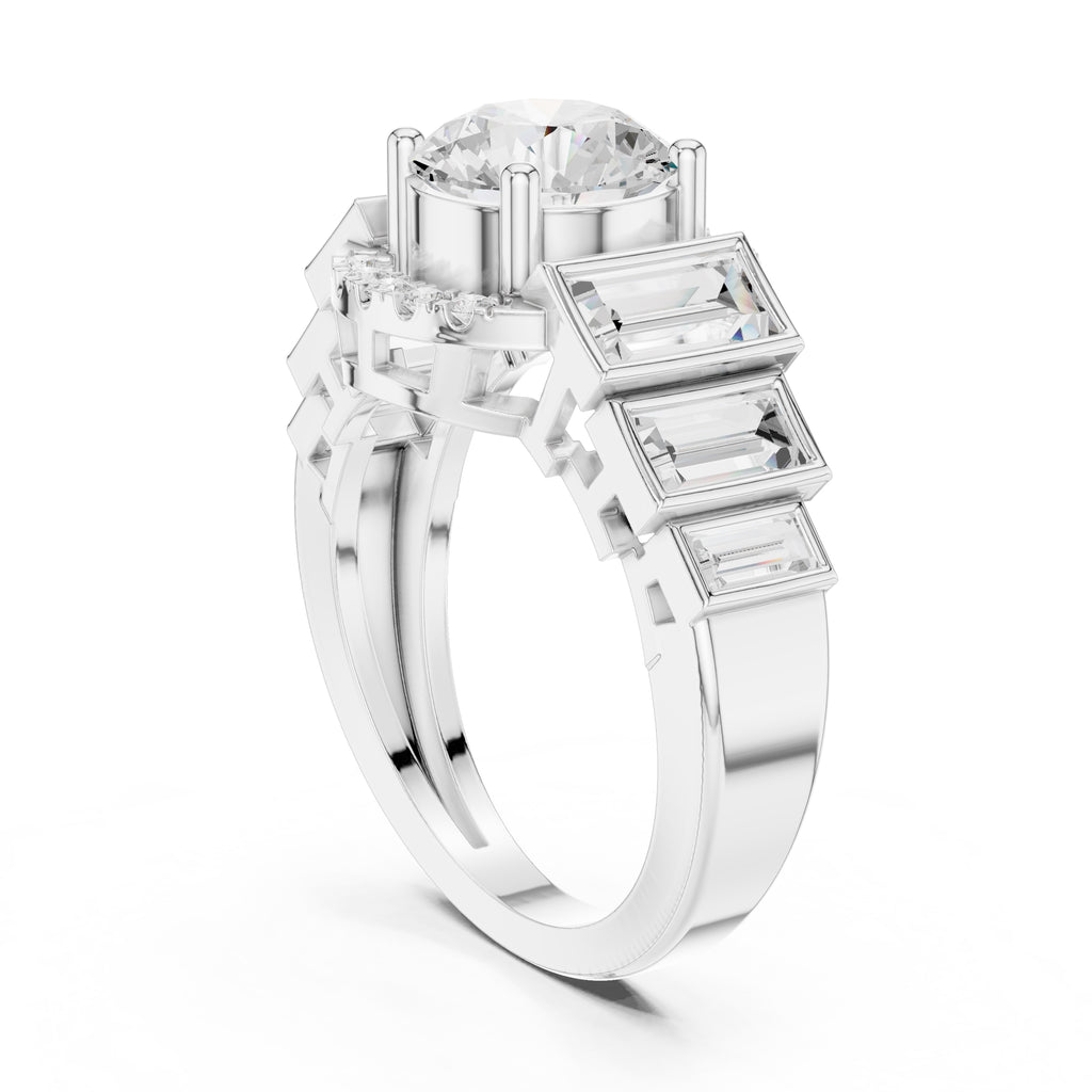 2.00 ct Round Lab-Grown Diamond Step-Accented Halo Ring 2ct White Gold