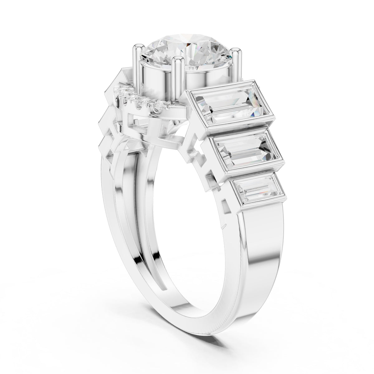 2.00 ct Round Lab-Grown Diamond Step-Accented Halo Ring 2ct White Gold