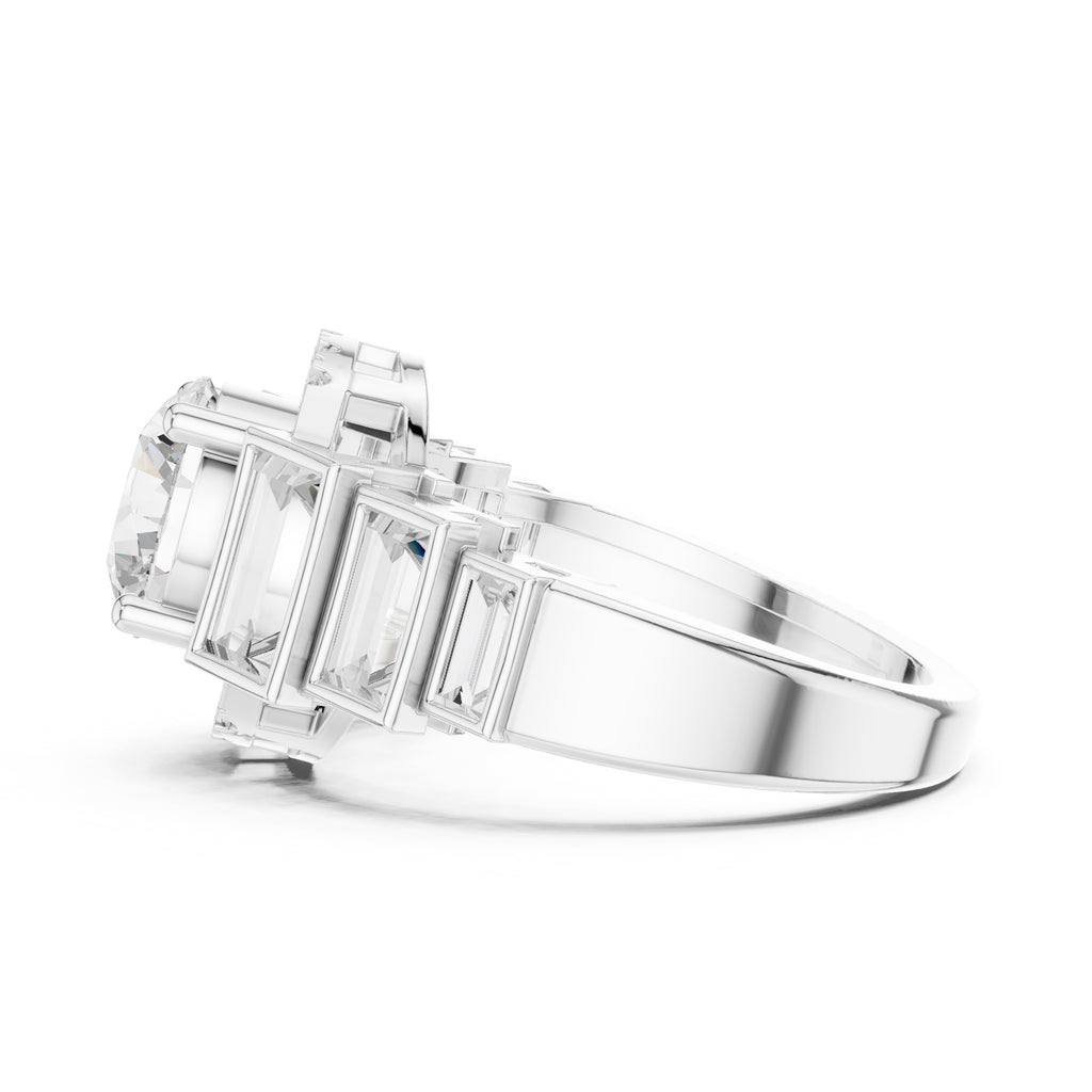 2.00 ct Round Lab-Grown Diamond Step-Accented Halo Ring 2ct White Gold