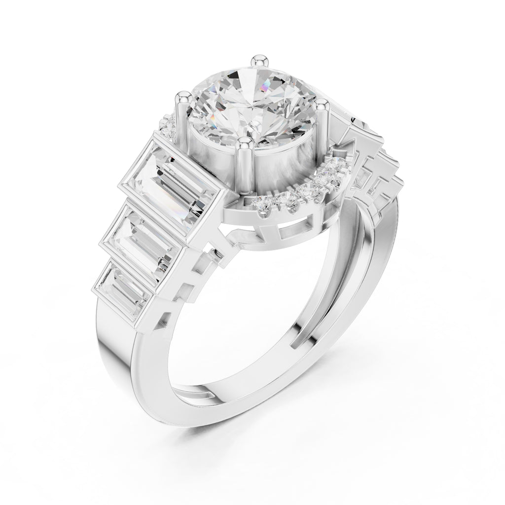 2.00 ct Round Lab-Grown Diamond Step-Accented Halo Ring 2ct White Gold