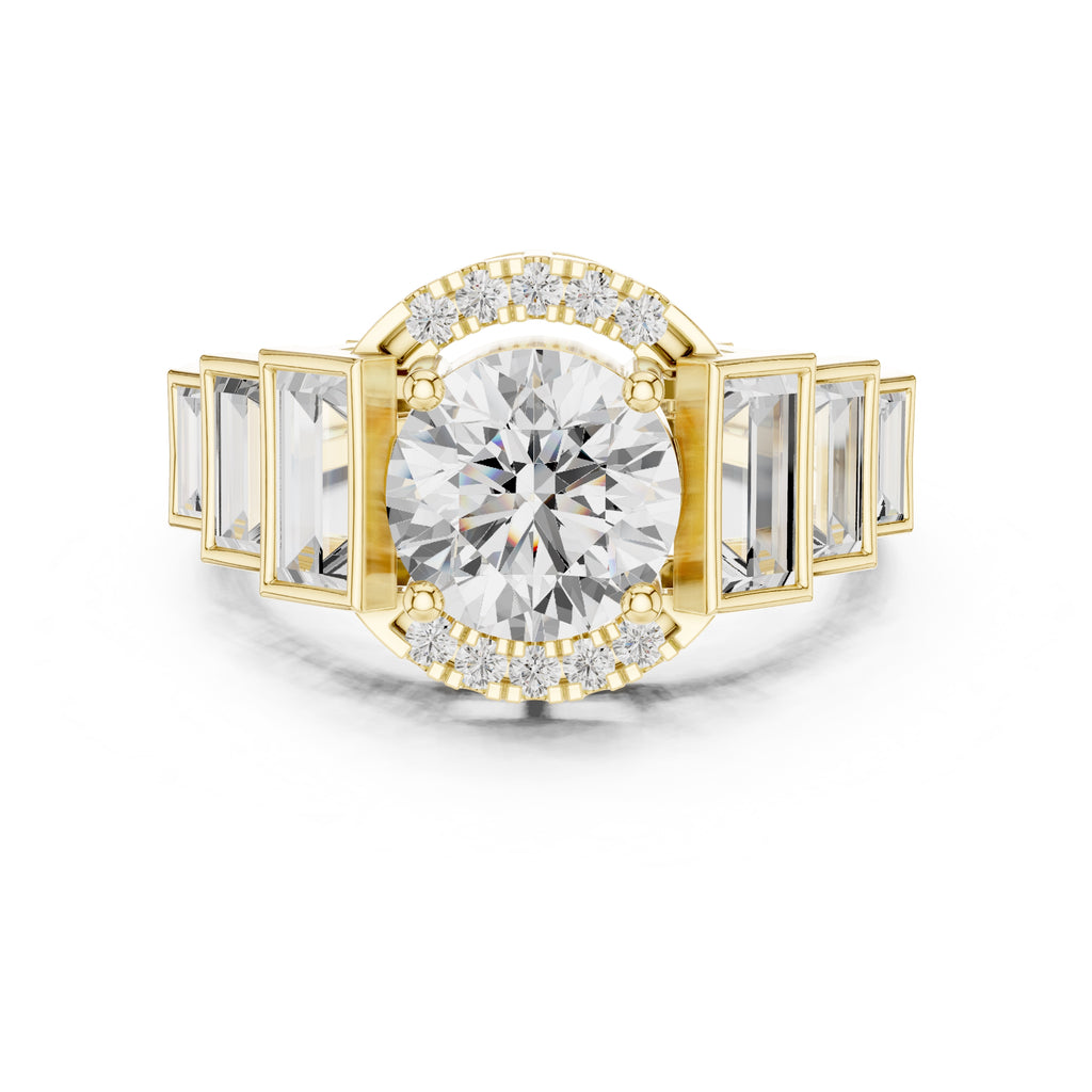 2.00 ct Round Lab-Grown Diamond Step-Accented Halo Ring 2ct Yellow Gold