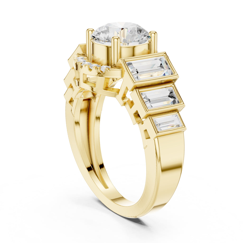 2.00 ct Round Lab-Grown Diamond Step-Accented Halo Ring 2ct Yellow Gold