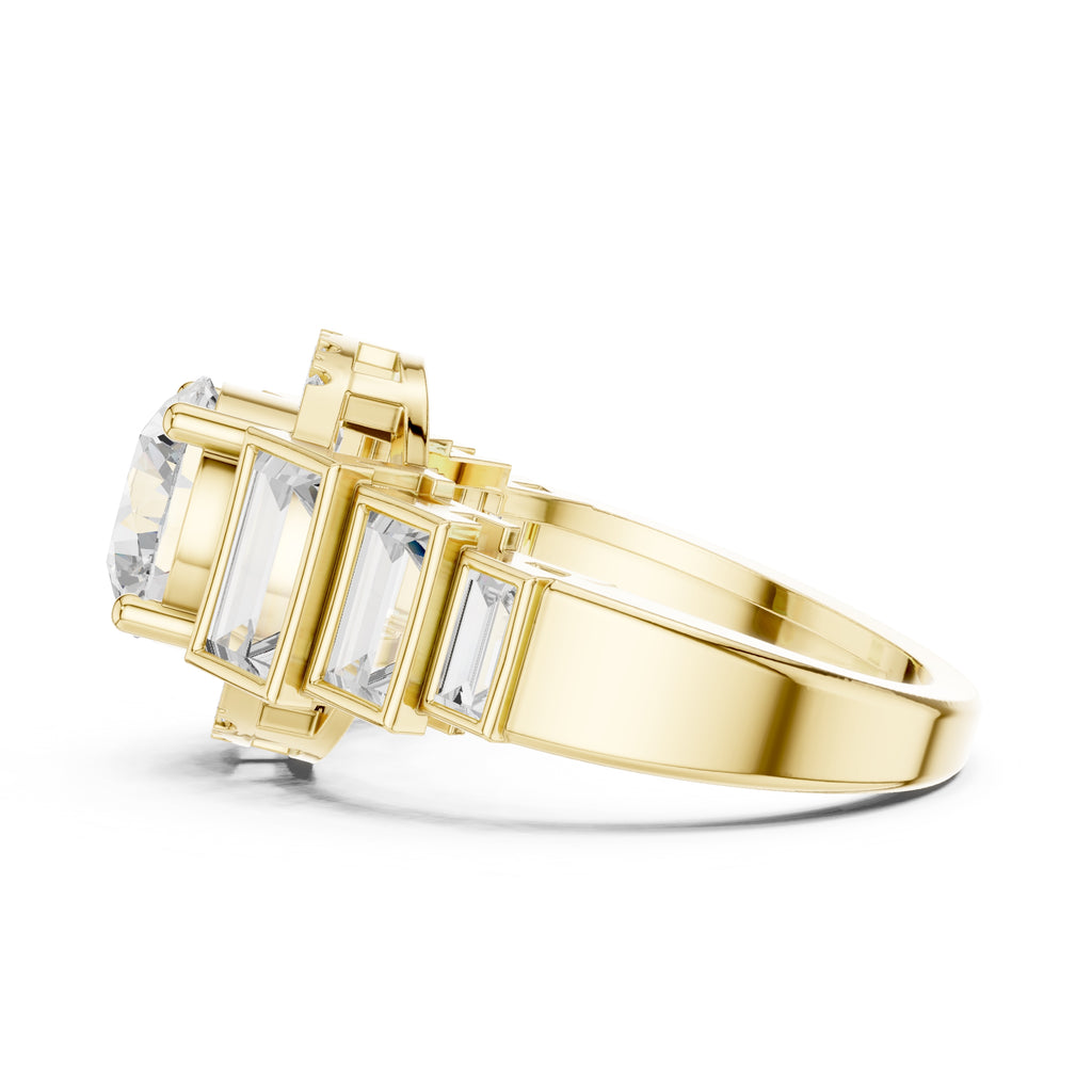 2.00 ct Round Lab-Grown Diamond Step-Accented Halo Ring 2ct Yellow Gold