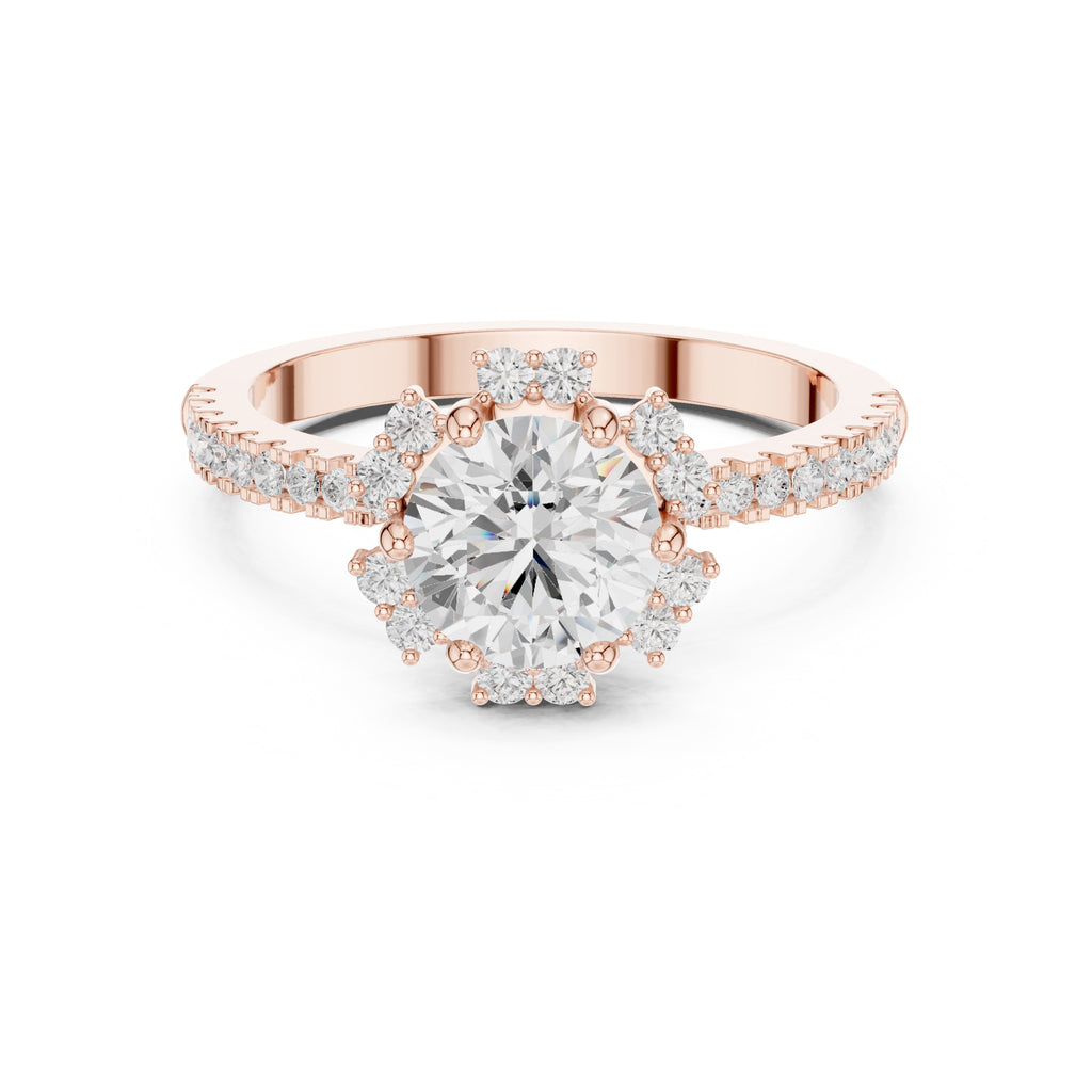 1.00 ct Round Lab-Grown Diamond Scalloped Halo Ring 1ct Rose Gold