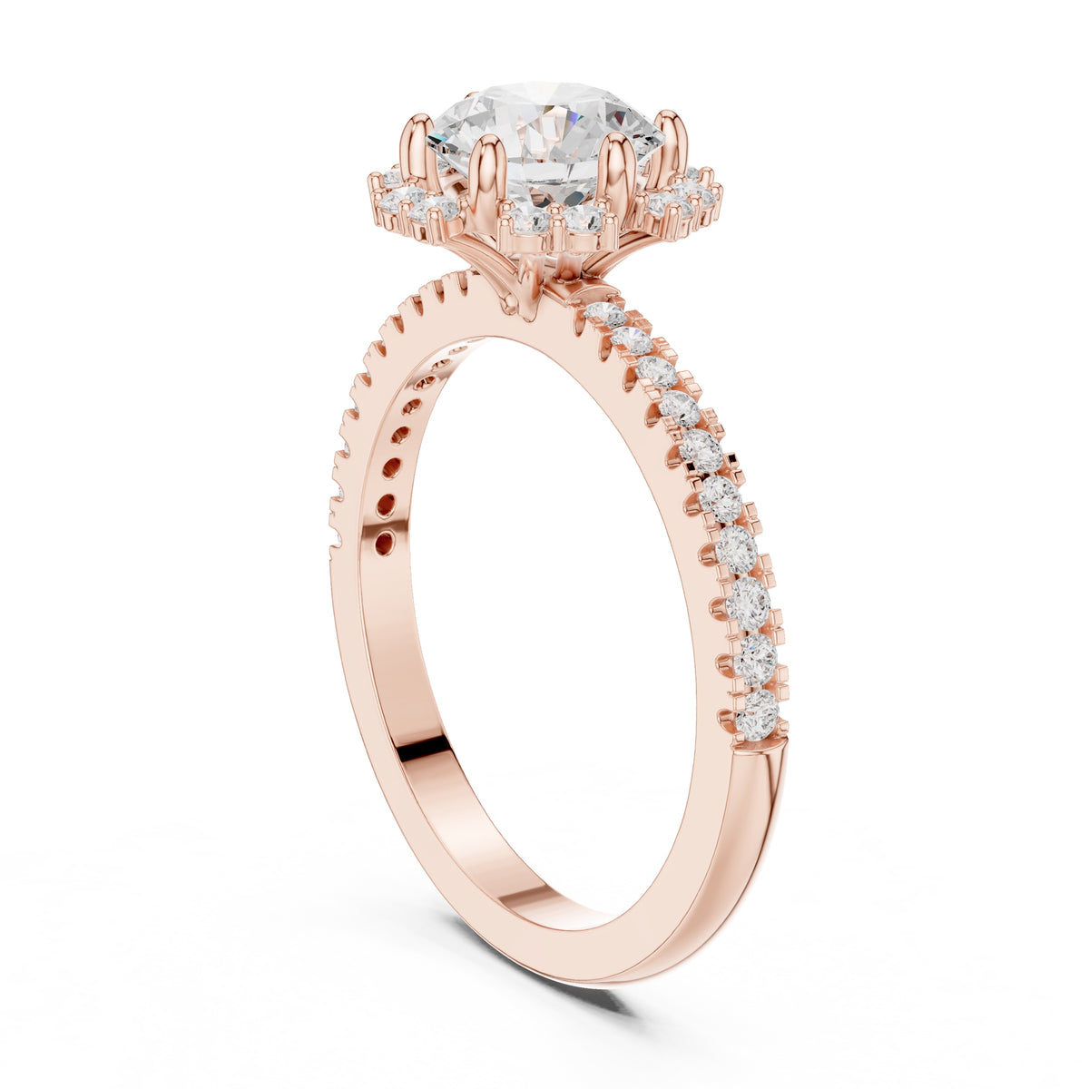 1.00 ct Round Lab-Grown Diamond Scalloped Halo Ring 1ct Rose Gold