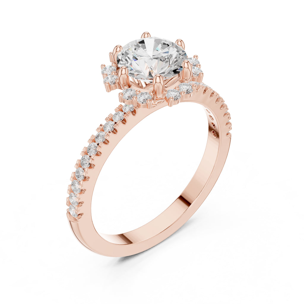 1.00 ct Round Lab-Grown Diamond Scalloped Halo Ring 1ct Rose Gold
