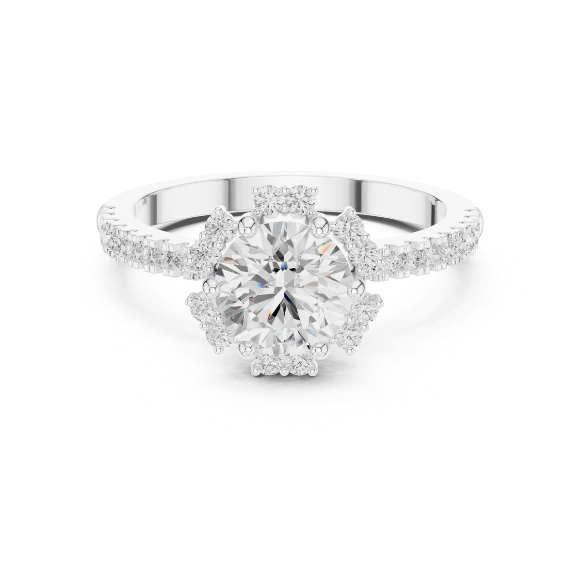 1.00 ct Round Lab-Grown Diamond Scalloped Halo Ring 1ct White Gold