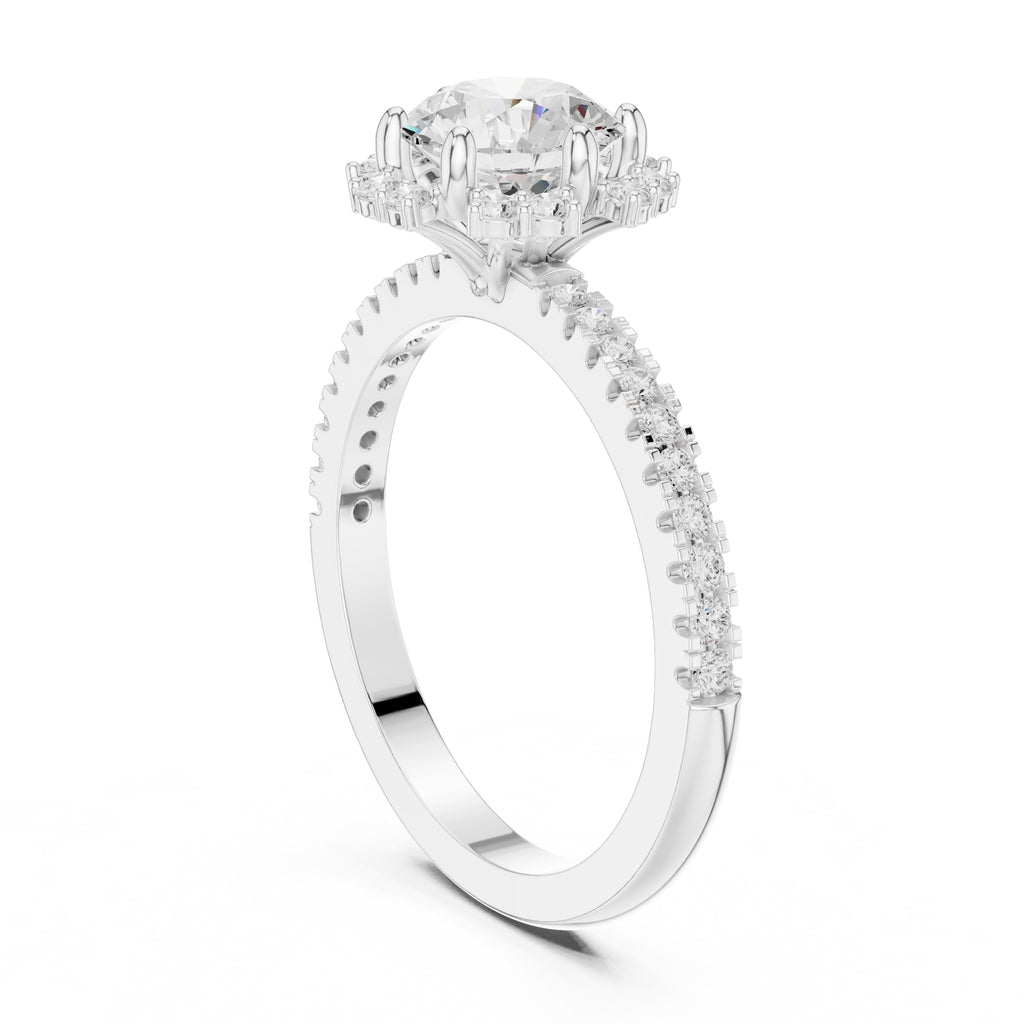 1.00 ct Round Lab-Grown Diamond Scalloped Halo Ring 1ct White Gold