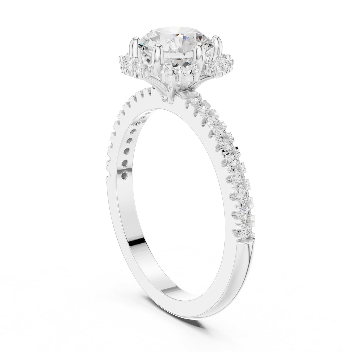 1.00 ct Round Lab-Grown Diamond Scalloped Halo Ring 1ct White Gold