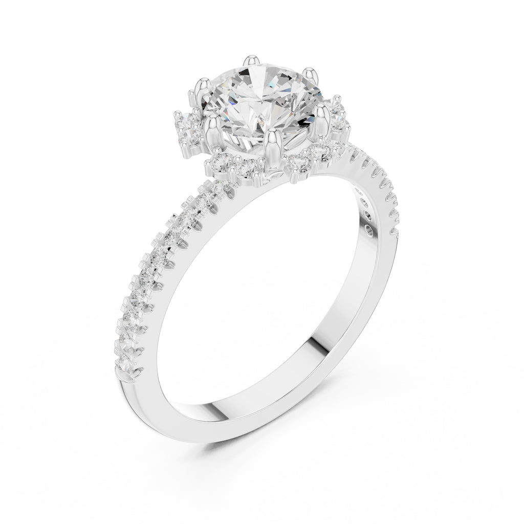 1.00 ct Round Lab-Grown Diamond Scalloped Halo Ring 1ct White Gold