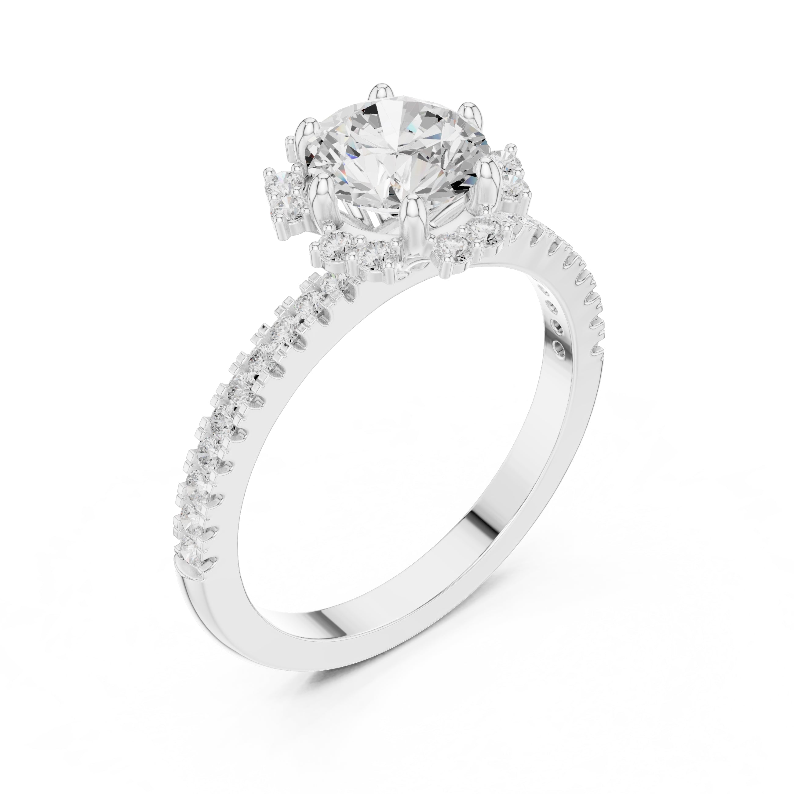1.00 ct Round Lab-Grown Diamond Scalloped Halo Ring 1ct White Gold