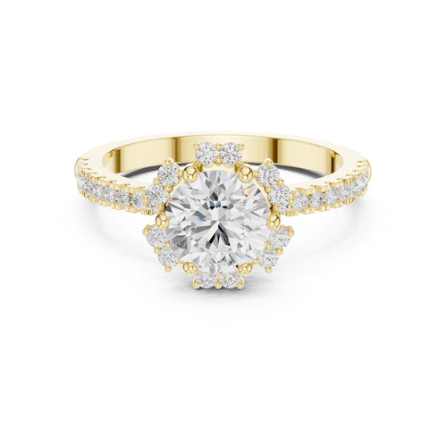 1.00 ct Round Lab-Grown Diamond Scalloped Halo Ring 1ct Yellow Gold