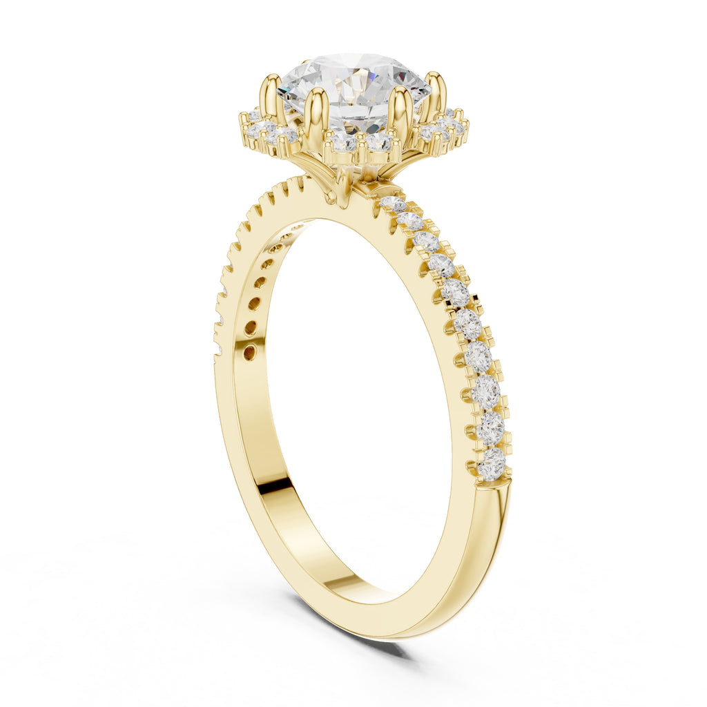 1.00 ct Round Lab-Grown Diamond Scalloped Halo Ring 1ct Yellow Gold
