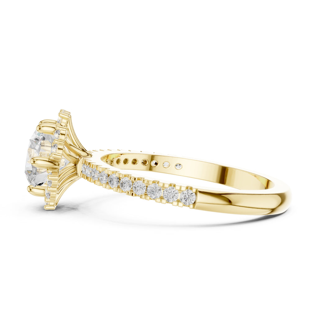 1.00 ct Round Lab-Grown Diamond Scalloped Halo Ring 1ct Yellow Gold