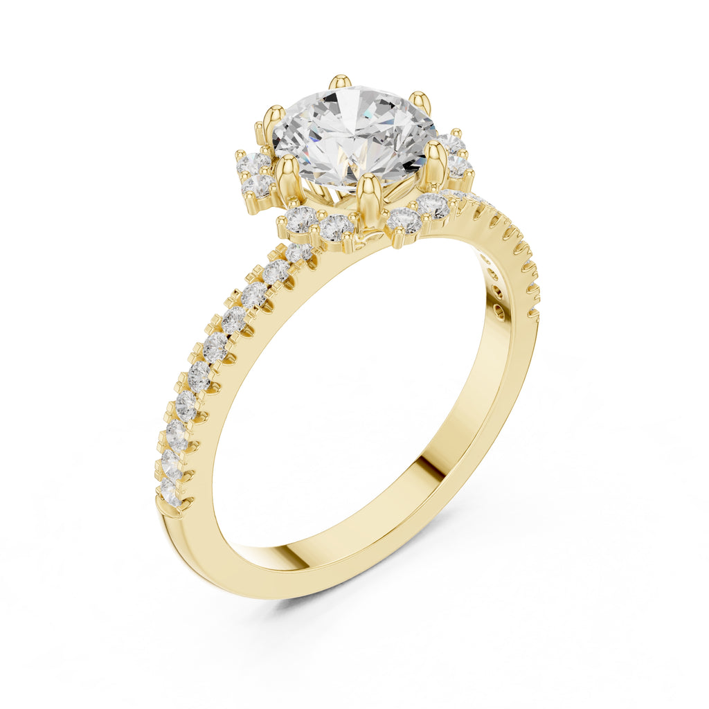 1.00 ct Round Lab-Grown Diamond Scalloped Halo Ring 1ct Yellow Gold