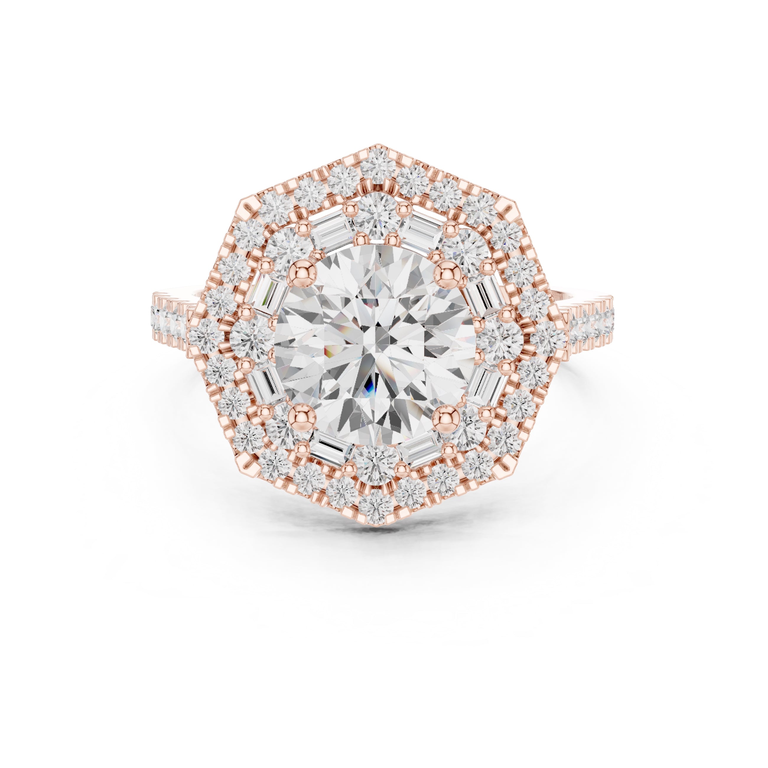 1.50 ct Round Lab-Grown Diamond Double Hexagon Halo Ring 1.5ct Rose Gold