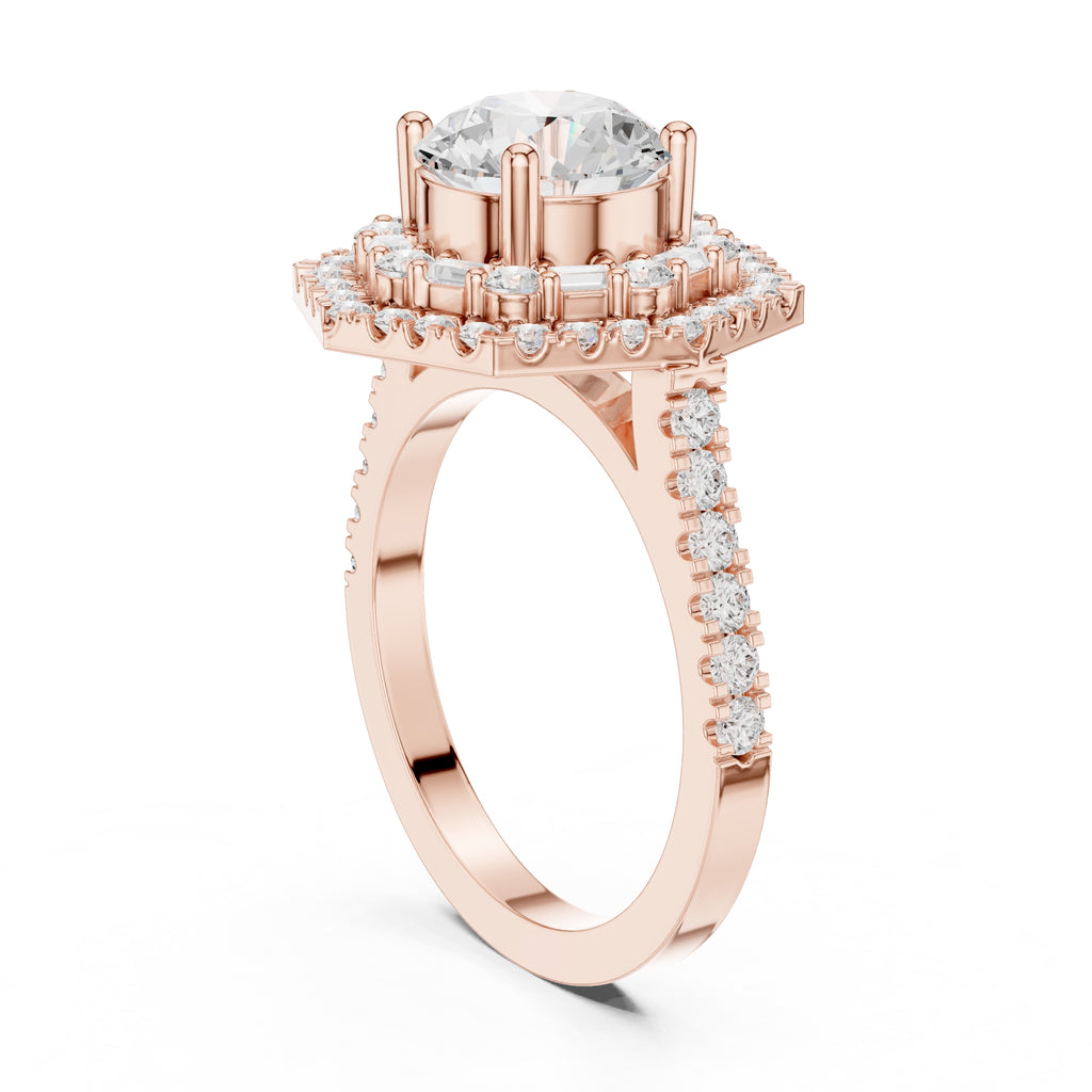 1.50 ct Round Lab-Grown Diamond Double Hexagon Halo Ring 1.5ct Rose Gold