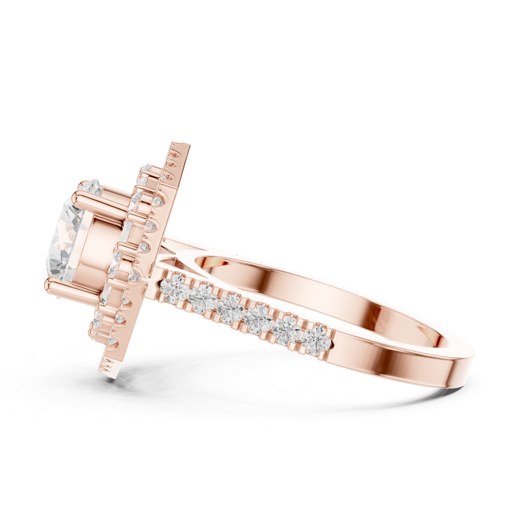 1.50 ct Round Lab-Grown Diamond Double Hexagon Halo Ring 1.5ct Rose Gold